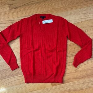 NWT J. Crew Cambridge cable V-Neck Sweater XS Dark Poppy